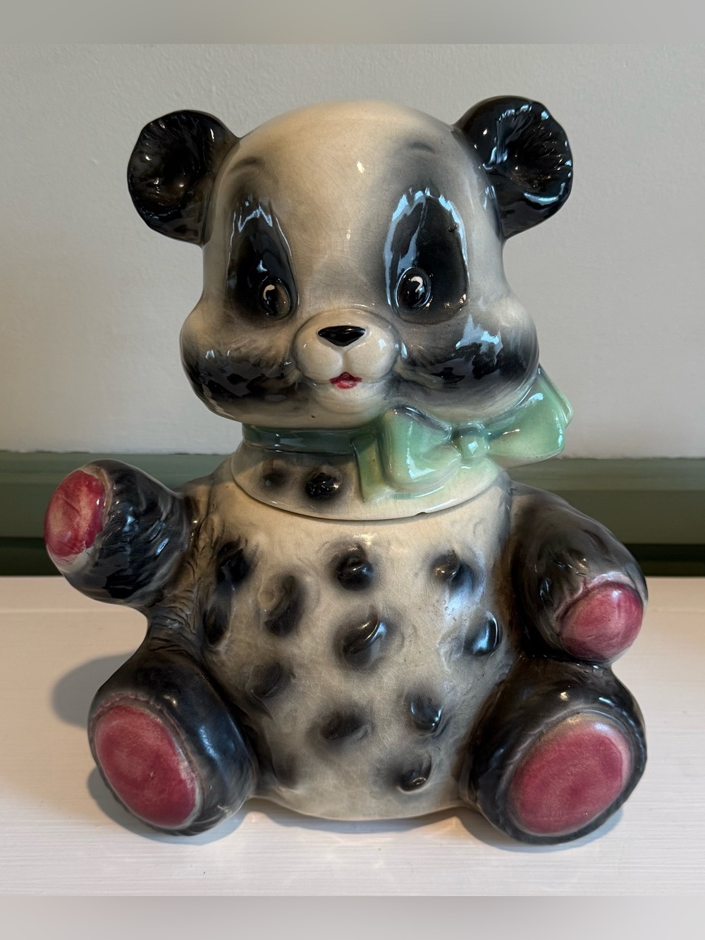 Vintage-Brush-McCoy Pottery Ceramic Panda Cookie Jar in Black, White & Pink